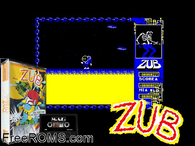Zub (UK) (1986) [a1] Amstrad CPC game showing 3D box cover and gameplay screenshot